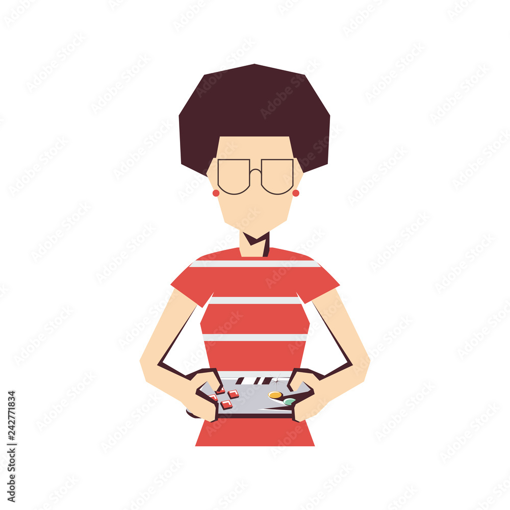woman player video game with control woman player video game with control