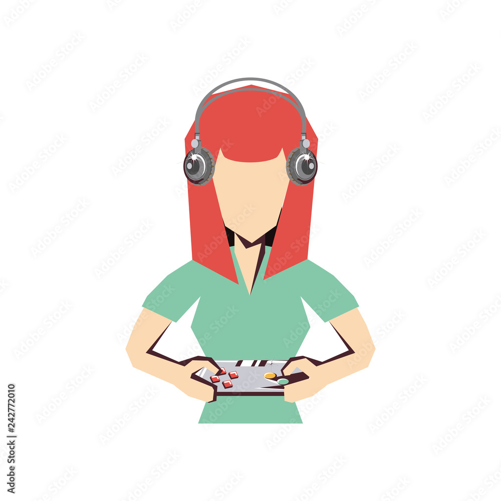 woman player video game with control