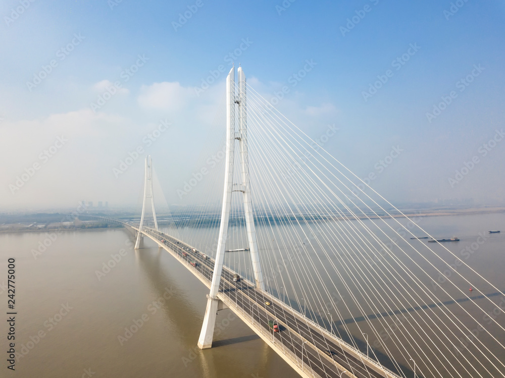 Aerial view of road transportation of Yangtze river bridge
