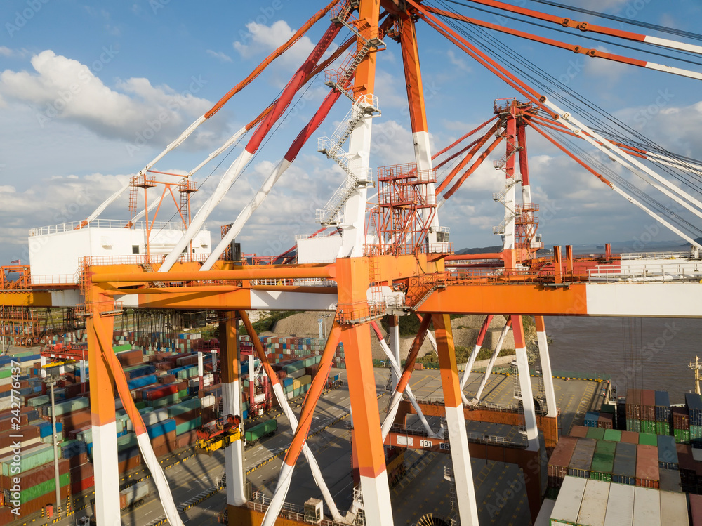Container terminal handling area, aerial view Container terminal handling area, aerial view