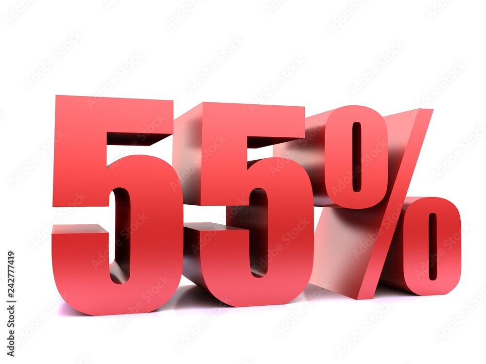 fifty five percent 55% symbol .3d rendering fifty five percent 55% symbol .3d rendering