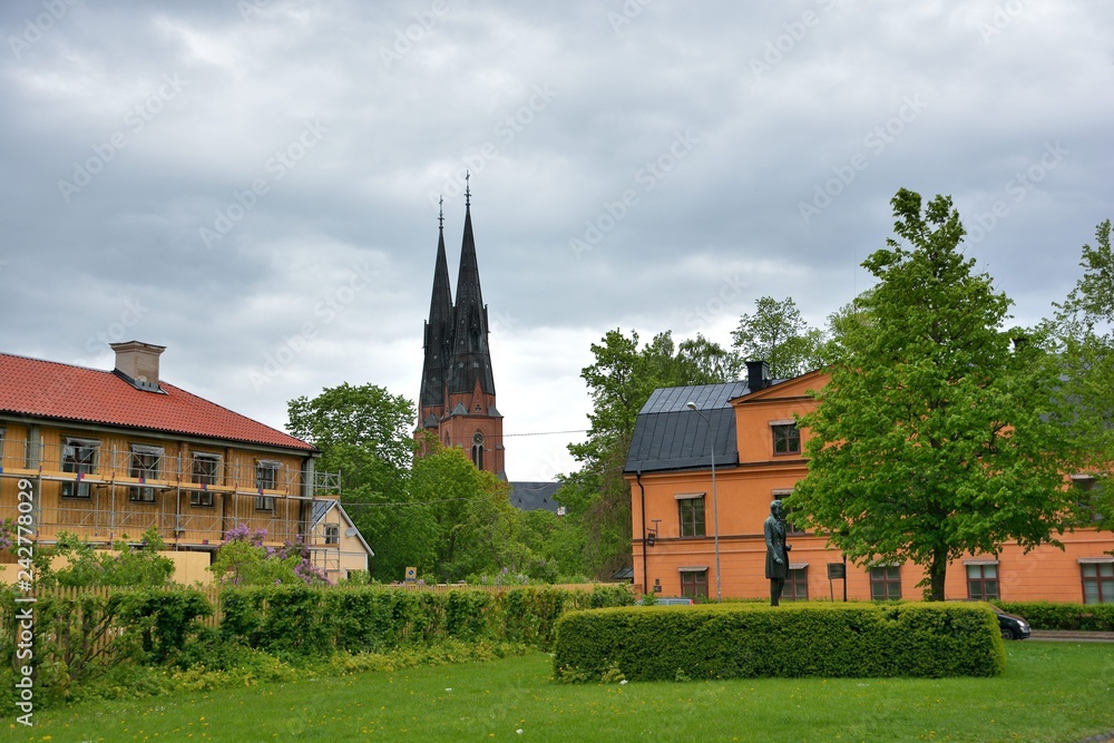 Uppsala University City, Sweden: Character Uppsala College Student. View the majestic Uppsala Cathedral, reflecting the beauty of Uppsala, Sweden. Travel time: May 31 to June 9, 2015; photo taken on: 