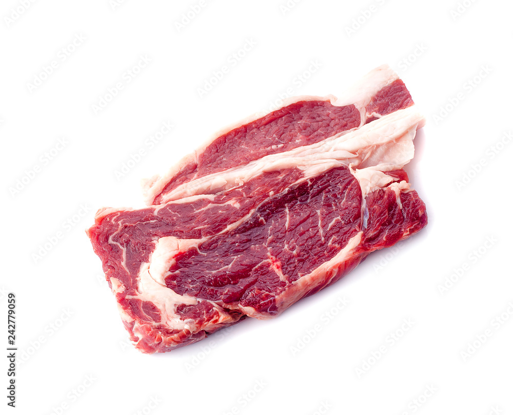 Meat, pork, slices pork loin on a white background Meat, pork, slices pork loin on a white background