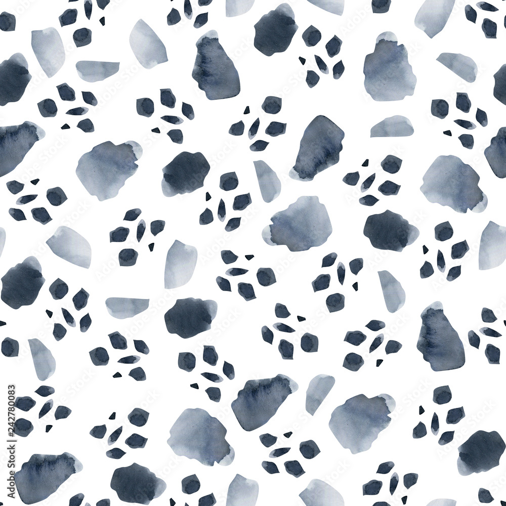 Fototapeta premium Watercolor indigo abstract strokes and stains seamless pattern
