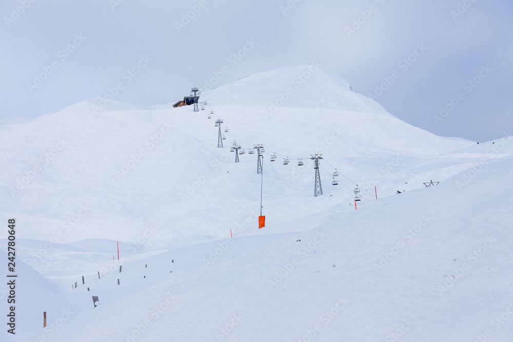Swiss ski resort in the cold winter