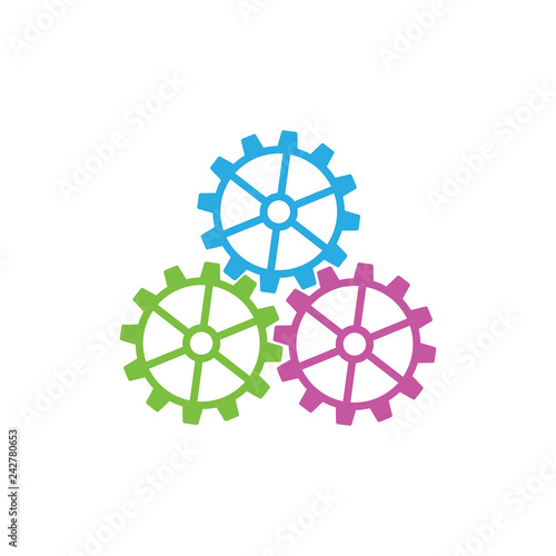 three colorful cog machine system symbol vector