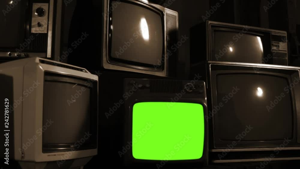 Stack of Old Televisions and Only One with Green Screen. You can replace green screen with the footage or picture you want with “Keying” (Chroma Key) effect(check out tutorials on YouTube). Sepia. Stack of Old Televisions and Only One with Green Screen. You can replace green screen with the footage or picture you want with “Keying” (Chroma Key) effect(check out tutorials on YouTube). Sepia.