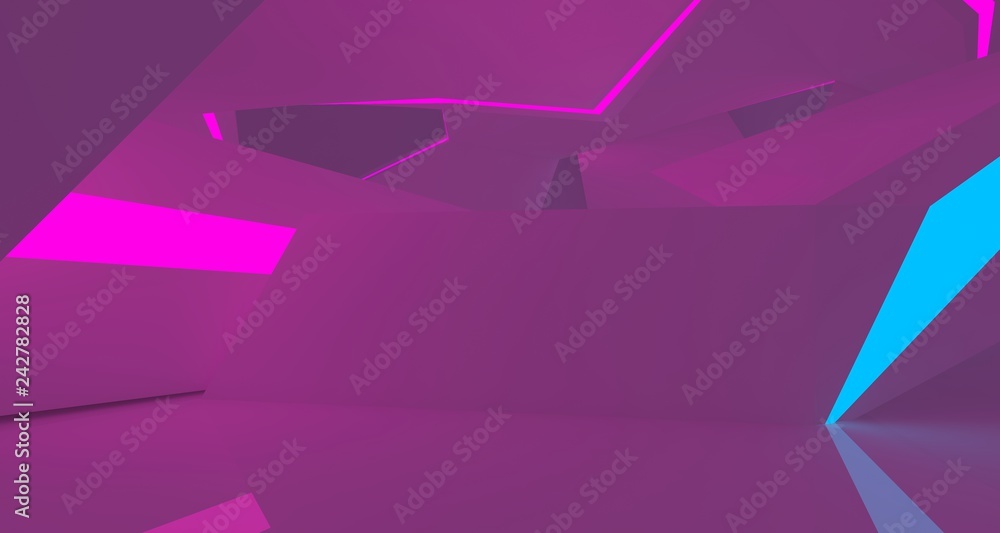 Abstract white Futuristic Sci-Fi interior With Pink And Blue Glowing Neon Tubes . 3D illustration and rendering. Abstract white Futuristic Sci-Fi interior With Pink And Blue Glowing Neon Tubes . 3D illustration and rendering.