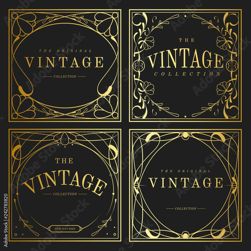 Set of vintage golden art nouveau elements vector