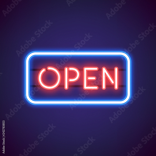 Fotografie, Obraz Red open neon sign vector