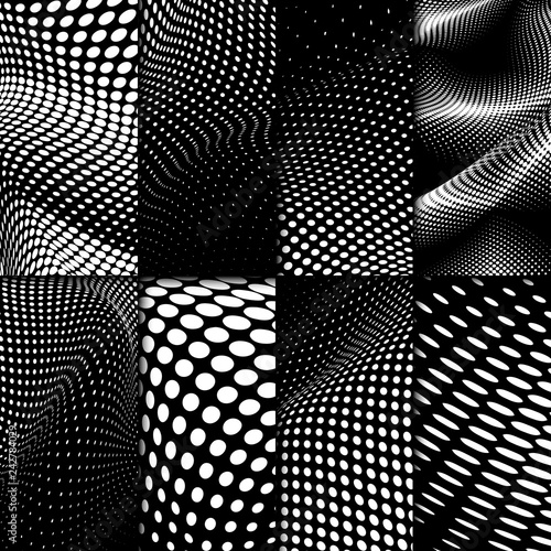 Black and white halftone background vector set