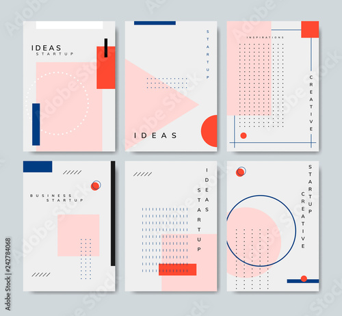 Set of minimal Memphis design start-up poster vector