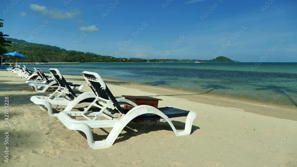 Nature with tropical sea and beach on white cloud and blue sky Nature with tropical sea and beach on white cloud and blue sky