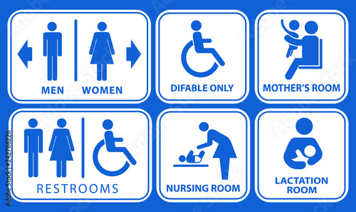 set of restroom, nursing room, lactation room placard sign. easy to modify
