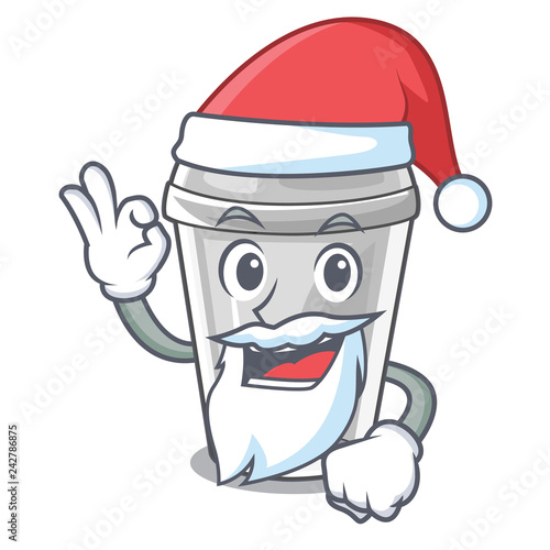 Santa plastic cup on a cartoon table