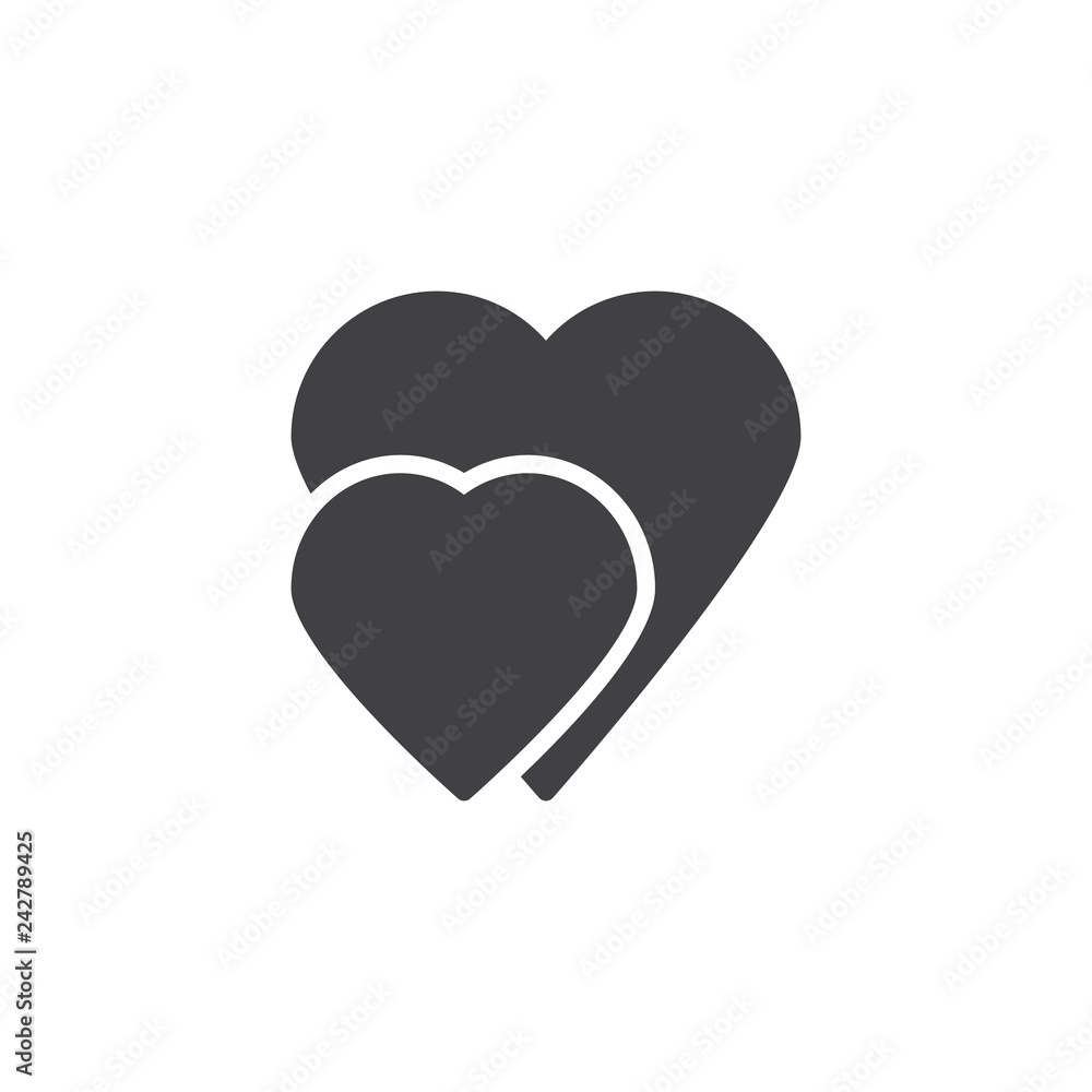 Two hearts vector icon. filled flat sign for mobile concept and web design. Abstract hearts simple solid icon. Love and Valentine's Day symbol, logo illustration. Pixel perfect vector graphics Two hearts vector icon. filled flat sign for mobile concept and web design. Abstract hearts simple solid icon. Love and Valentine's Day symbol, logo illustration. Pixel perfect vector graphics