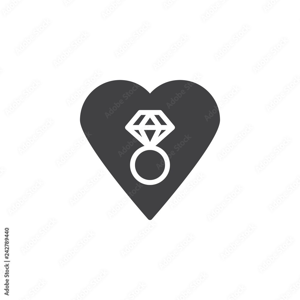 Diamond ring and heart vector icon. filled flat sign for mobile concept and web design. Heart with engagement ring simple solid icon. Love Symbol, logo illustration Diamond ring and heart vector icon. filled flat sign for mobile concept and web design. Heart with engagement ring simple solid icon. Love Symbol, logo illustration