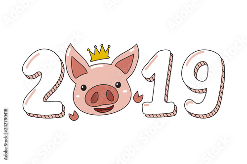 Cartoon happy chinese new year 2019 year of pig for design.