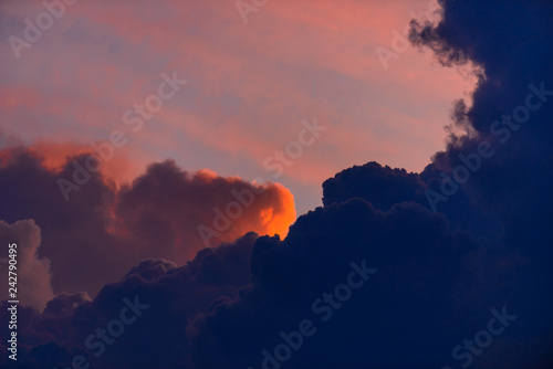beautiful twilight sky with red, orange and blue colors