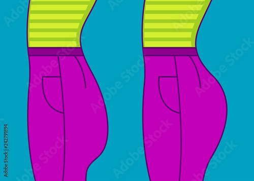 Female buttocks before and after