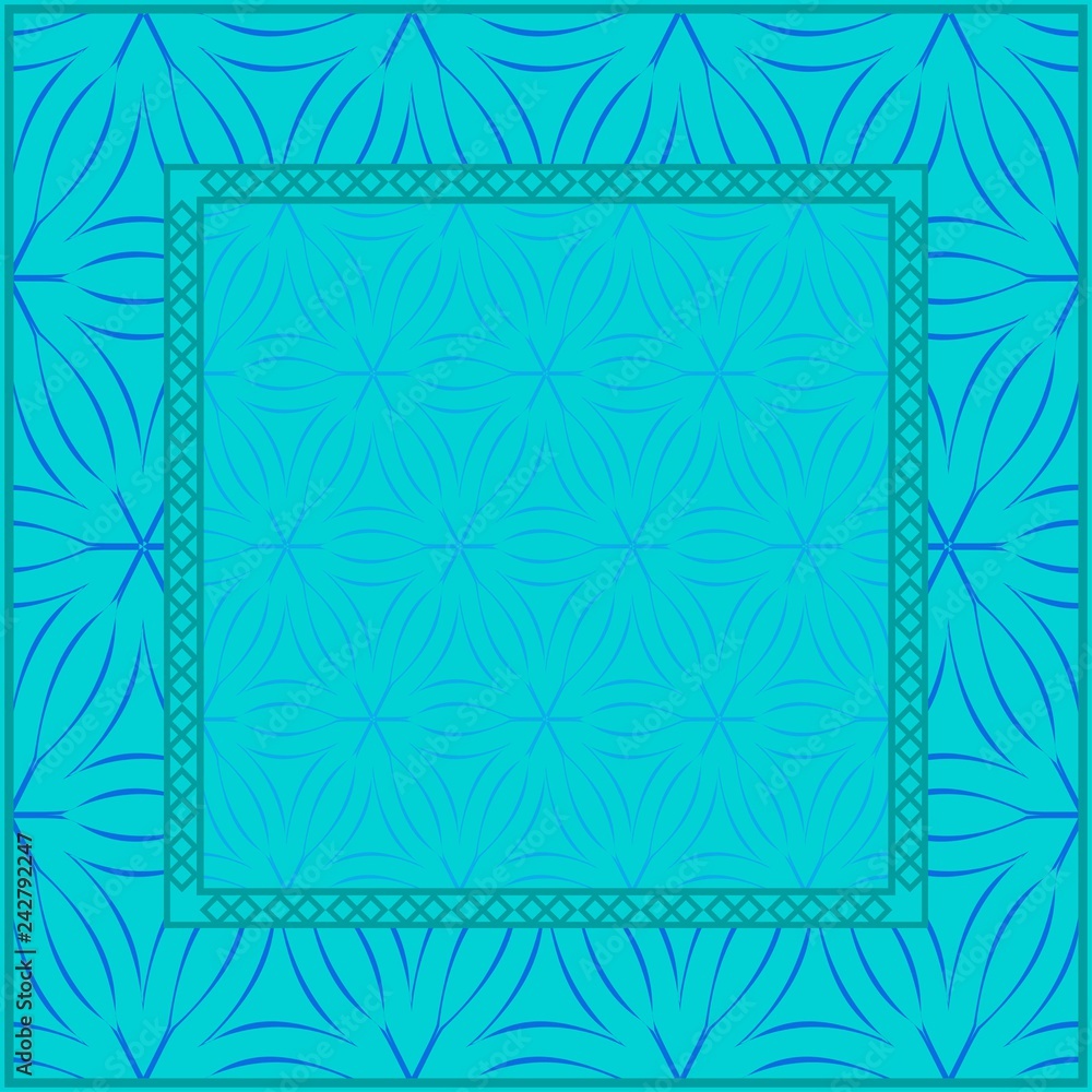Design Of A Geometric Pattern . Vector Illustration. For Print Bandana, Tablecloth, Fashion. Blue color Design Of A Geometric Pattern . Vector Illustration. For Print Bandana, Tablecloth, Fashion. Blue color