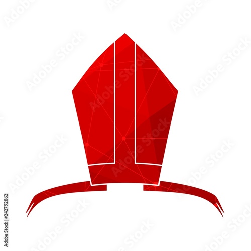 Bishop mitre with shamrok. Catholic hat icon. Connected lines with dots