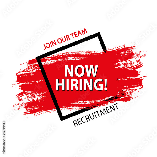 Now hiring- banner or background with text and brush style design