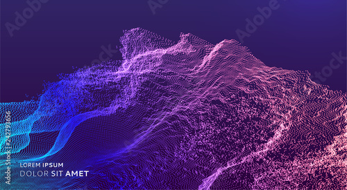 Landscape background. Terrain. Cyberspace grid. 3d technology vector illustration with particle.