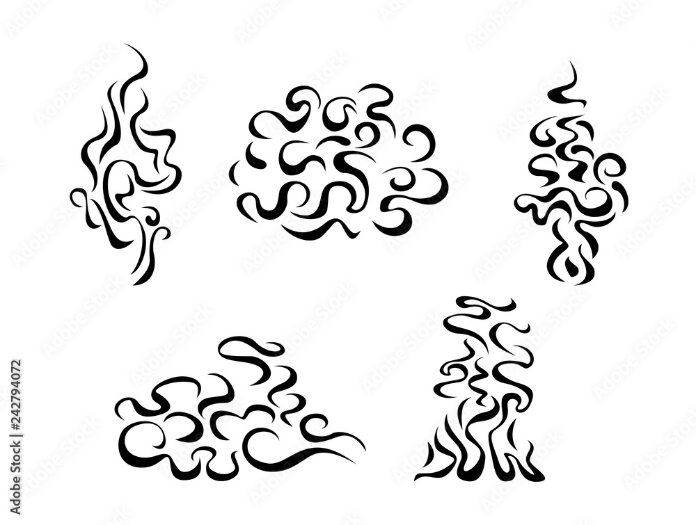 Set of vector stylized smoke. Vector simple black and white