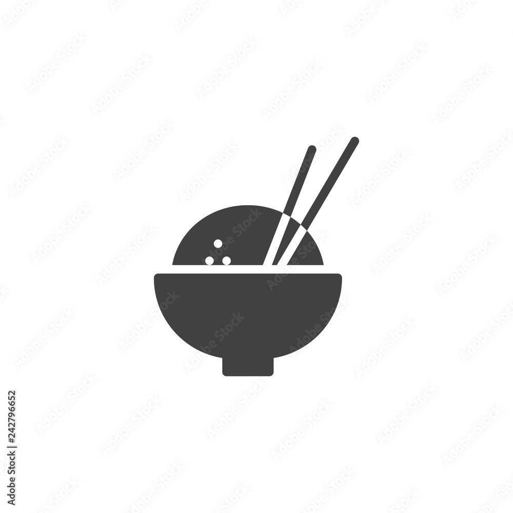 Bowl of rice and chopsticks vector icon. filled flat sign for mobile concept and web design. Chinese Food rice simple solid icon. Symbol, logo illustration. Pixel perfect vector graphics Bowl of rice and chopsticks vector icon. filled flat sign for mobile concept and web design. Chinese Food rice simple solid icon. Symbol, logo illustration. Pixel perfect vector graphics