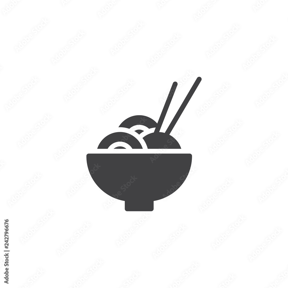 Bowl of Noodles with Chopsticks vector icon. filled flat sign for mobile concept and web design. Chinese food noodles simple solid icon. Symbol, logo illustration. Pixel perfect vector graphics Bowl of Noodles with Chopsticks vector icon. filled flat sign for mobile concept and web design. Chinese food noodles simple solid icon. Symbol, logo illustration. Pixel perfect vector graphics