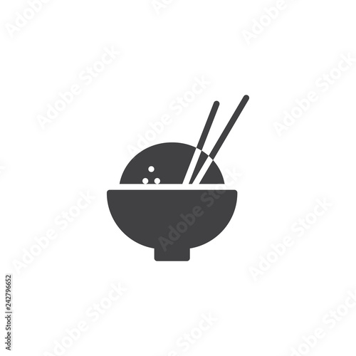 Bowl of rice and chopsticks vector icon. filled flat sign for mobile concept and web design. Chinese Food rice simple solid icon. Symbol, logo illustration. Pixel perfect vector graphics