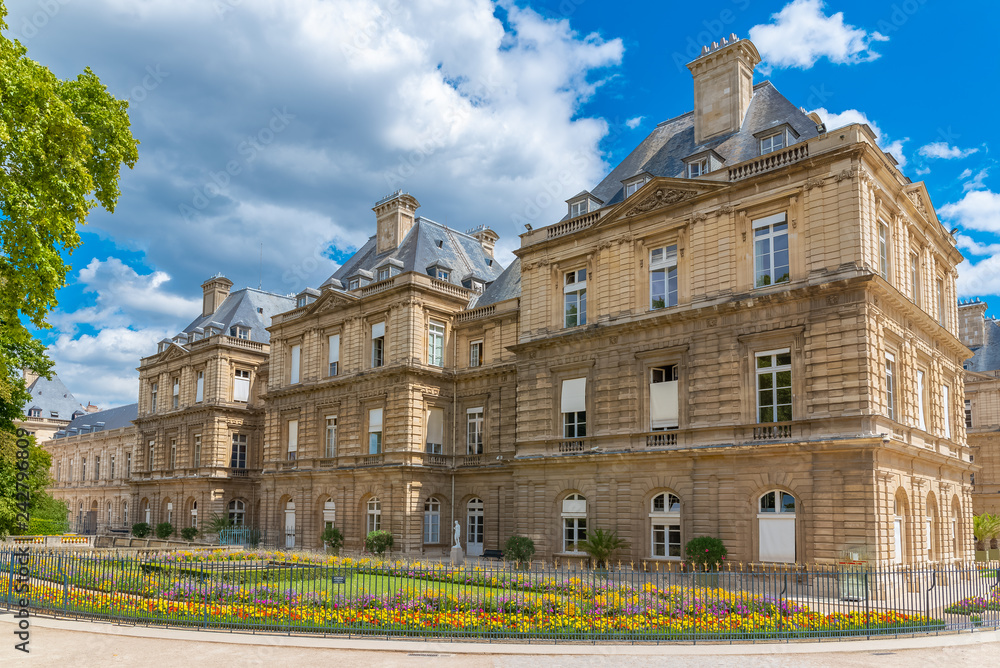 Paris, the Senat in the Luxembourg garden, french institution, beautiful building in summer 