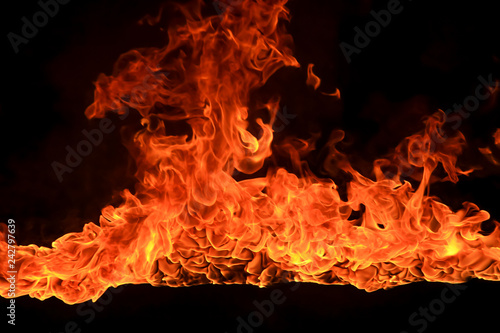 Blazing flames on black background