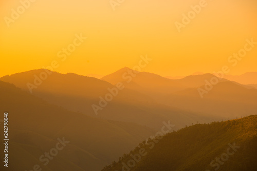 Fototapeta Naklejka Na Ścianę i Meble -  Mountain valley during sunrise. Natural summer landscape