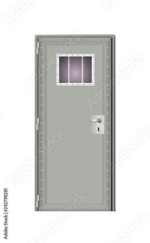 Modern gray door prison. Behind bars In jail, shadow for any background. Vector noticeably better detailed, isolated illustration