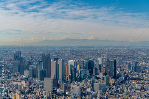 新宿摩天楼と富士山の空撮