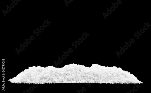pile of white snow isolated on black background