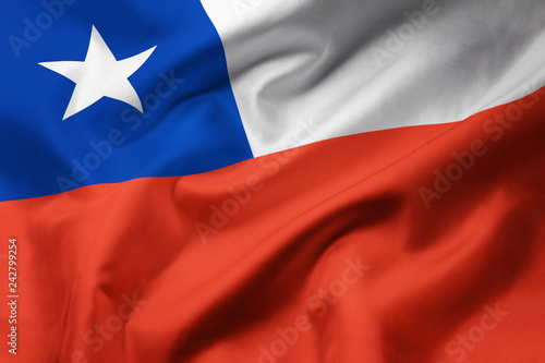 Satin texture of curved flag of Chile photo