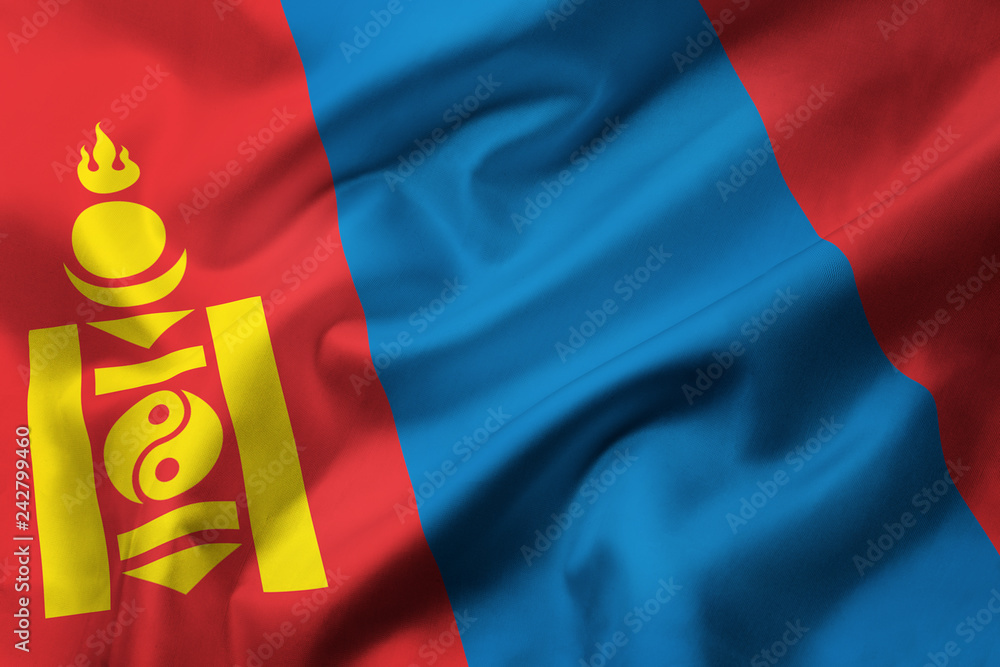 Naklejka premium Satin texture of curved flag of Mongolia