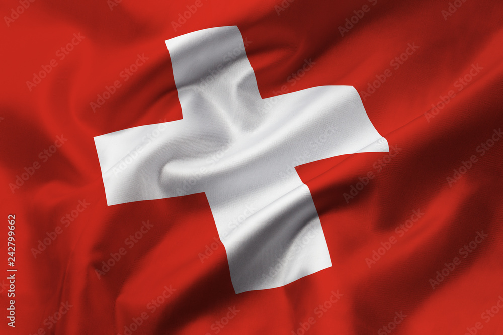 Satin texture of curved flag of Switzerland Satin texture of curved flag of Switzerland