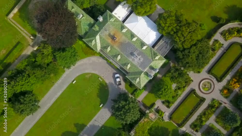 Aerial: Circling over Mansion Among Lush Green Harkness Memorial State Park Aerial: Circling over Mansion Among Lush Green Harkness Memorial State Park