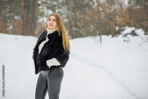 Natural modern female beauty. Attractive Plus size lady nice girl in park, lifestyle of woman, pretty face  