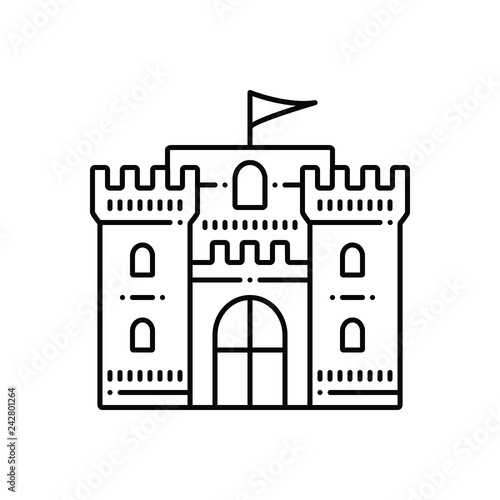 Black line icon for castle flag 
