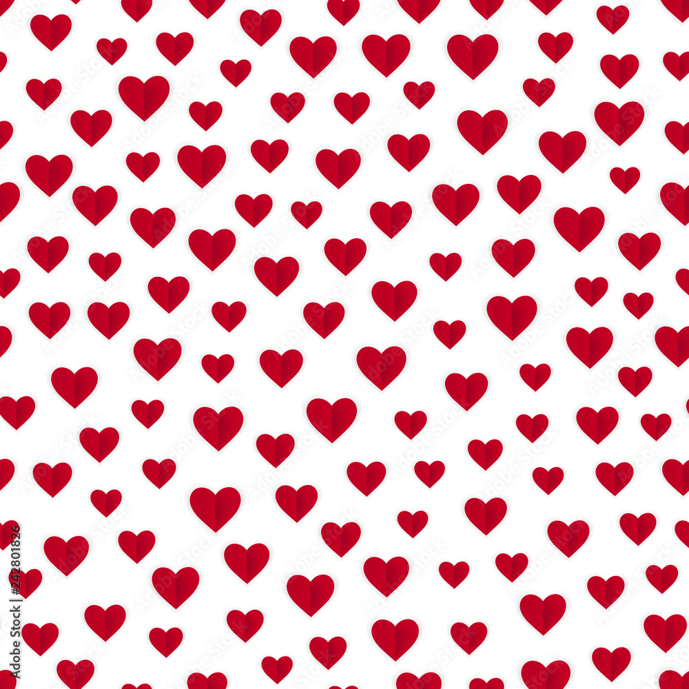 Abstract seamless hearts pattern. Valentine's day  vector design with hearts. Red hearts on white background. Can be used for wallpaper, cover fills, web page background