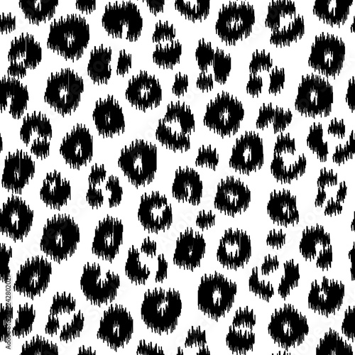 Black and white abstract leopard animal print ikat vector seamless pattern