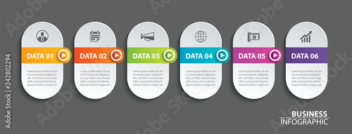 Oval infographics timeline paper with 6 data horizontal template. Vector illustration abstract background. Can be used for workflow layout, business step, brochure, flyers, banner, web design.