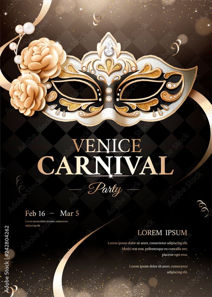 Venice carnival party poster - obrazy, fototapety, plakaty 