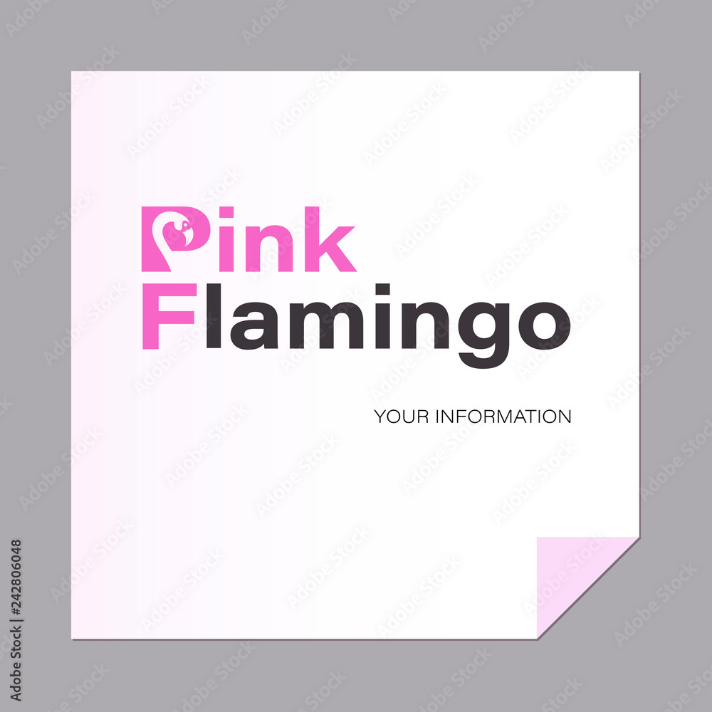 Inscription PINK FLAMINGO. A letter with a bird. Capital letters PF. Logo, emblem. The inscription can be used for environmental posters, a thematic site with a place for information. Inscription PINK FLAMINGO. A letter with a bird. Capital letters PF. Logo, emblem. The inscription can be used for environmental posters, a thematic site with a place for information.