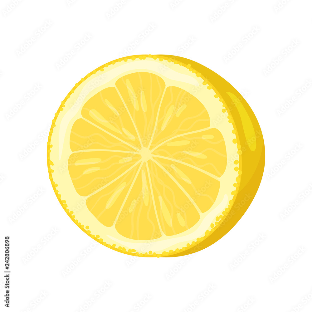 Half of ripe lemon. Yellow citrus fruit. Organic and healthy product. Detailed flat vector icon Half of ripe lemon. Yellow citrus fruit. Organic and healthy product. Detailed flat vector icon
